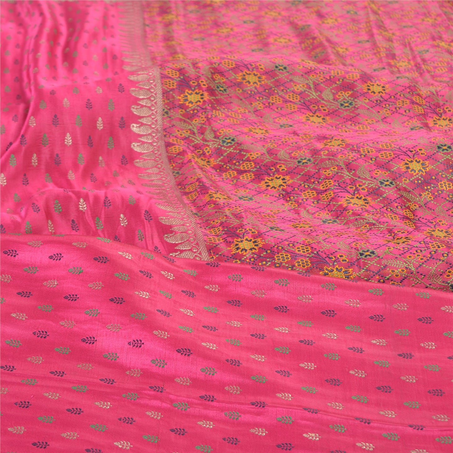 Sanskriti Vintage Pink Heavy Sarees Pure Satin Silk Woven Brocade Sari Sustainable Fabric