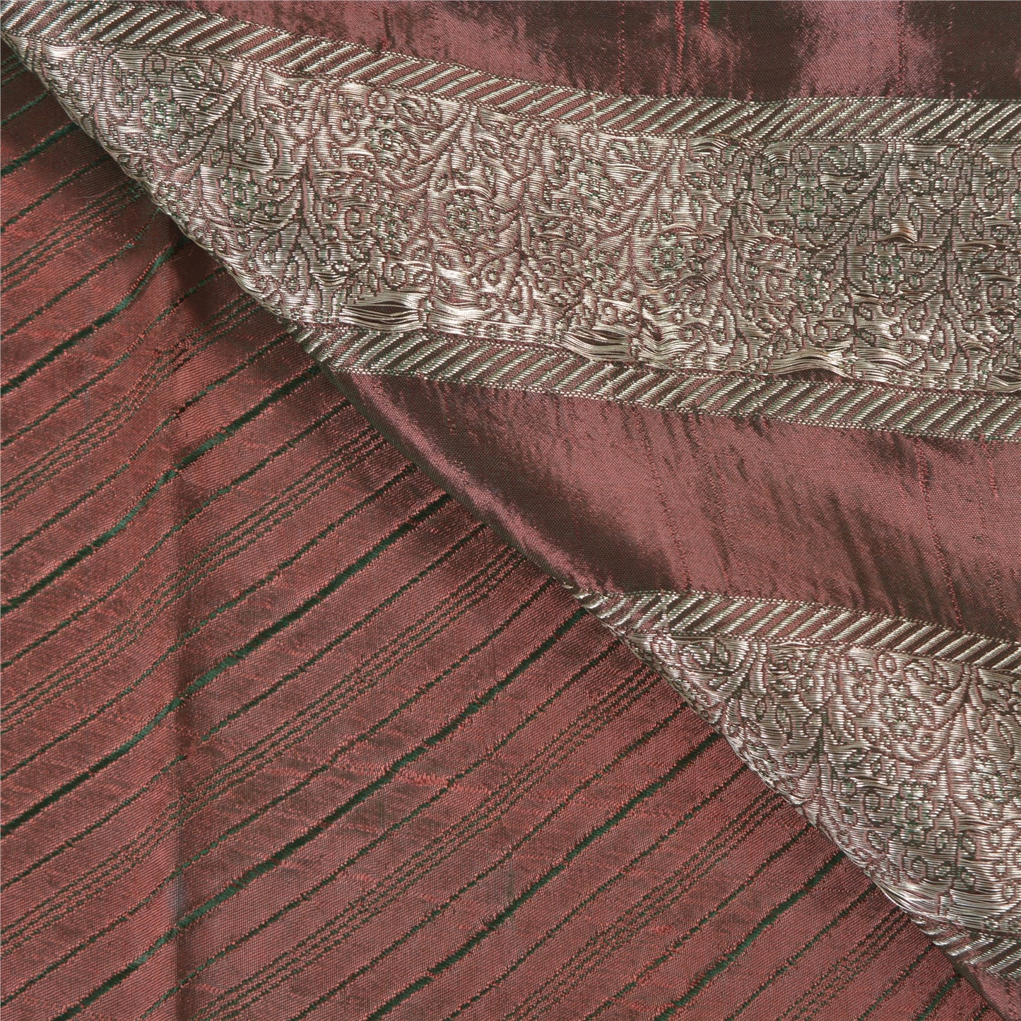 Sanskriti Vintage Green Heavy Sarees Pure Satin Silk Woven Brocade Sari Sustainable Fabric