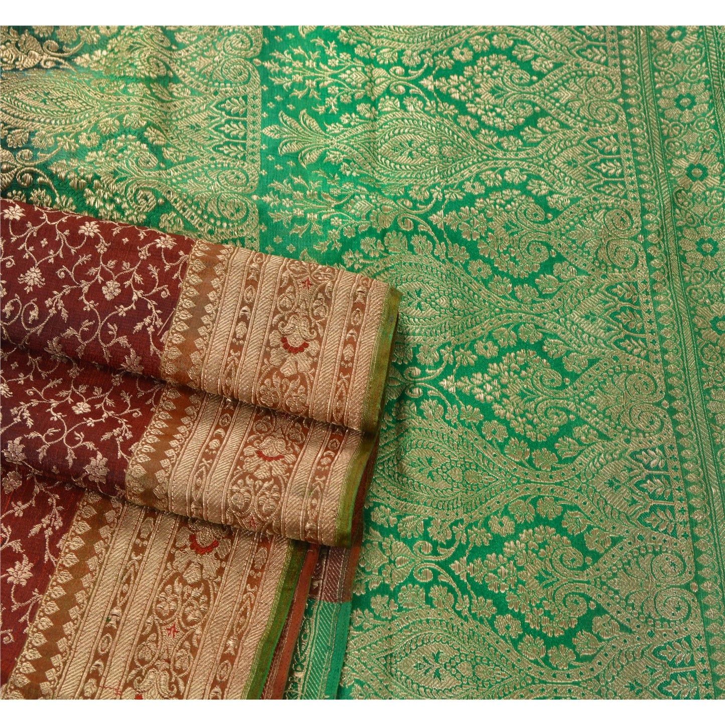 Sanskriti Vintage Red Heavy Saree Art Silk Banarasi Brocade Woven Sustainable Fabric Sari