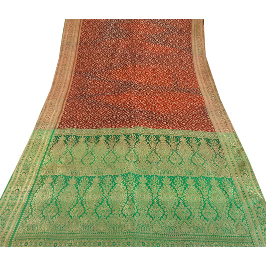 Sanskriti Vintage Red Heavy Saree Art Silk Banarasi Brocade Woven Sustainable Fabric Sari