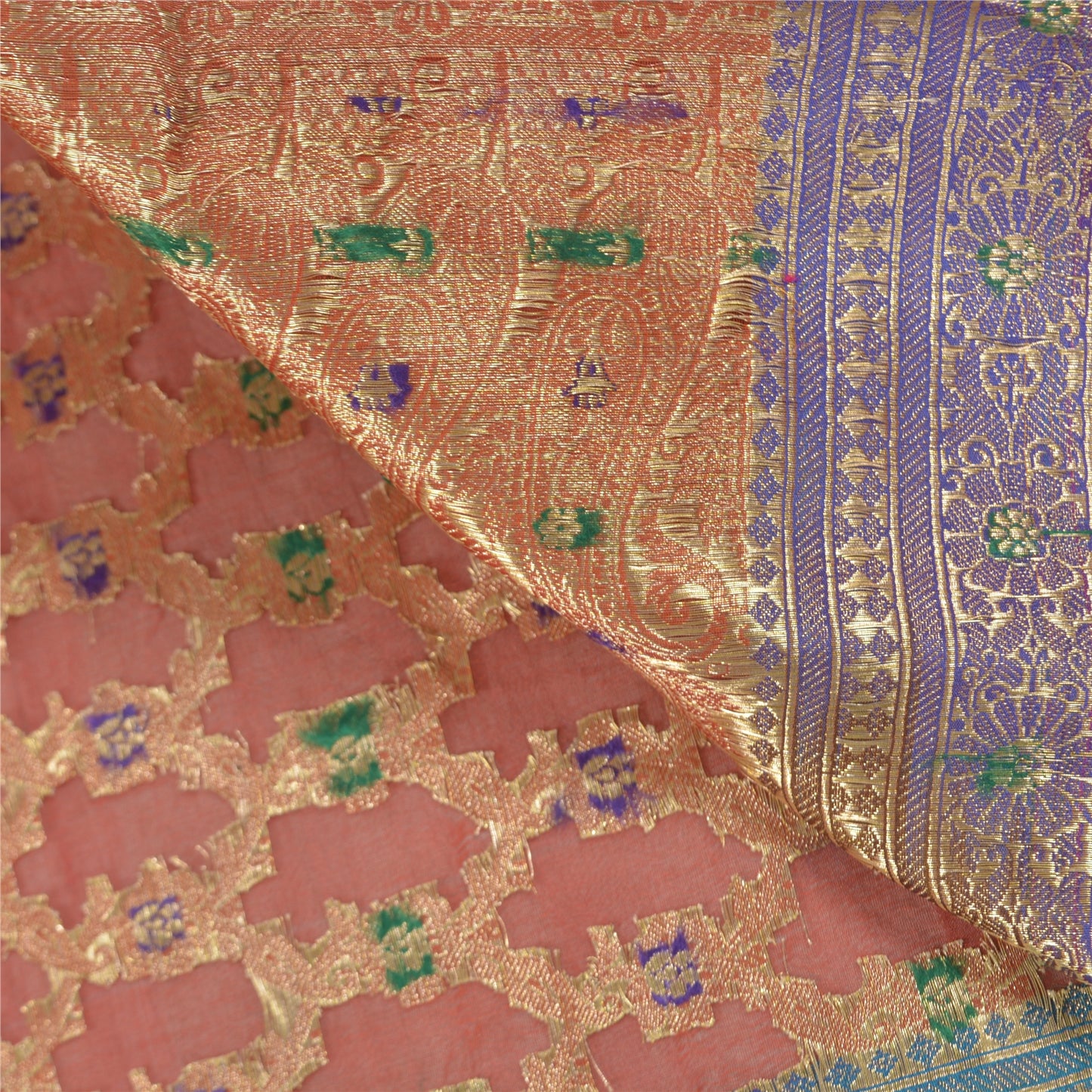 Sanskriti Vintage Red Heavy Sarees 100% Pure Silk Woven Brocade Sari Sustainable Fabric