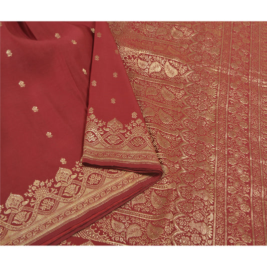 Sanskriti Vintage Heavy Dark Red Wedding Sarees Blend Satin Banarasi Woven Brocade Sari Sustainable Fabric