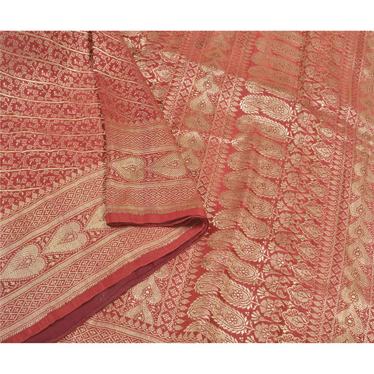 Sanskriti Vintage Heavy Wedding Sarees Pure Satin Silk Woven Brocade Sari Sustainable Fabric