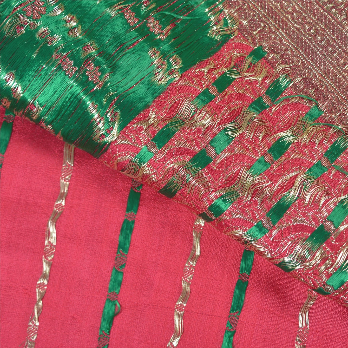 Sanskriti Vintage Pink Heavy Wedding Sarees Satin Woven Brocade Sari Sustainable Fabric