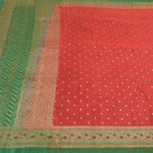Sanskriti Vintage Heavy Green Sarees Pure Satin Silk Woven Brocade Sari Sustainable Fabric