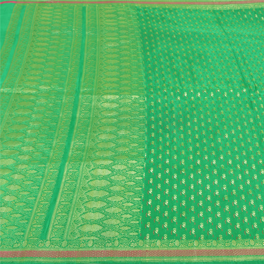 Sanskriti Vintage Heavy Green Sarees Pure Satin Silk Woven Brocade Sari Sustainable Fabric
