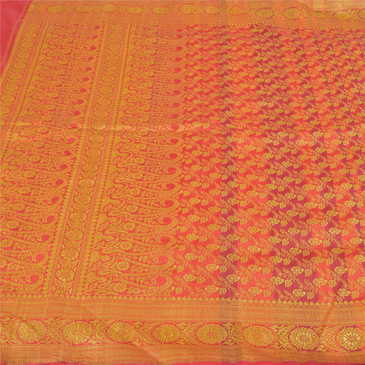 Sanskriti Vintage Pink Heavy Wedding Sarees Satin Banarasi Woven Sari 5 Yard Sustainable Fabric