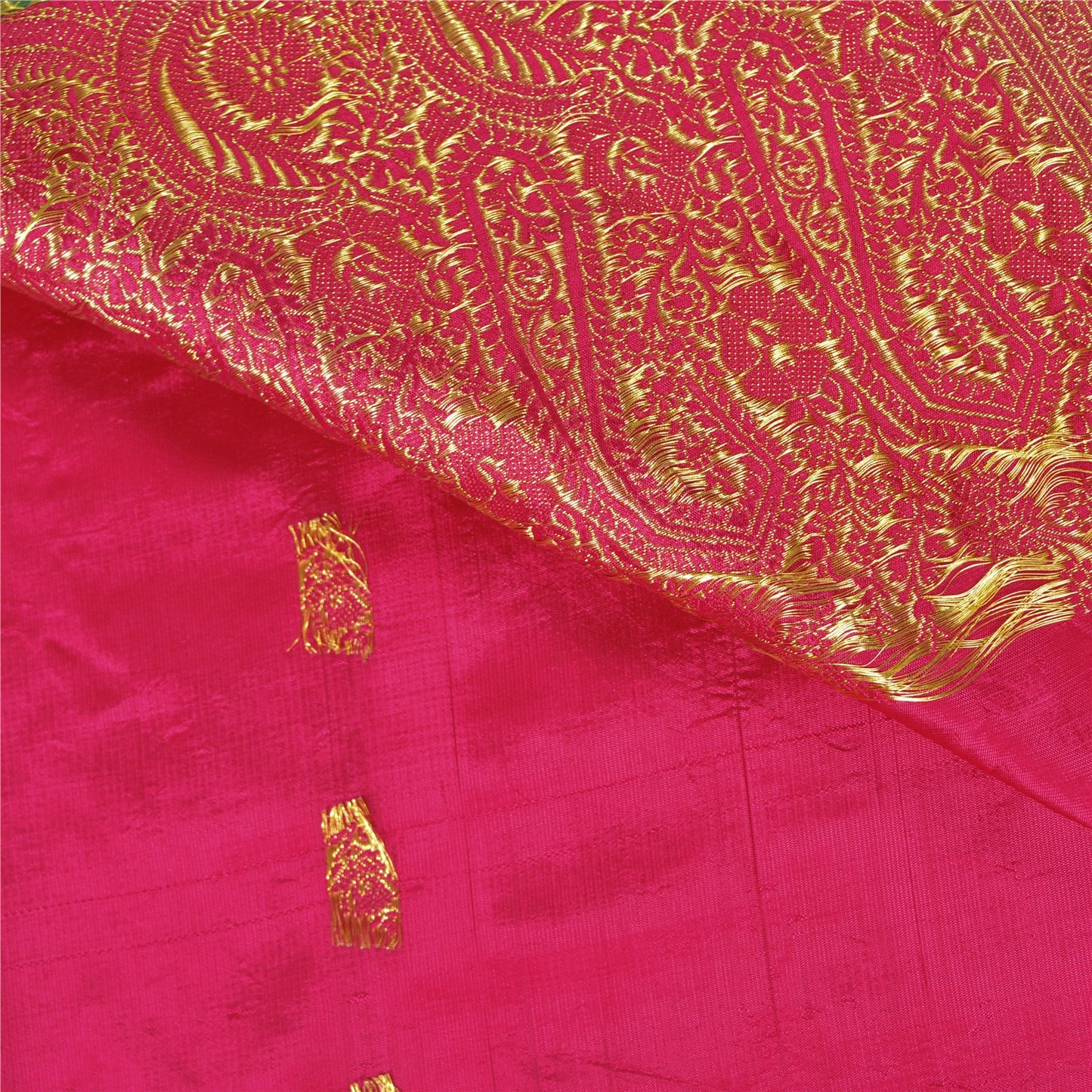 Sanskriti Vintage Pink Heavy Wedding Sarees Blend Silk Woven Brocade Sari Sustainable Fabric
