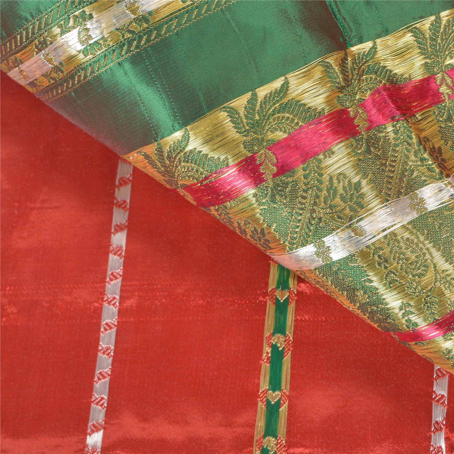 Sanskriti Vintage Red Heavy Wedding Sarees Blend Silk Banarasi Woven Brocade Sari Sustainable Fabric