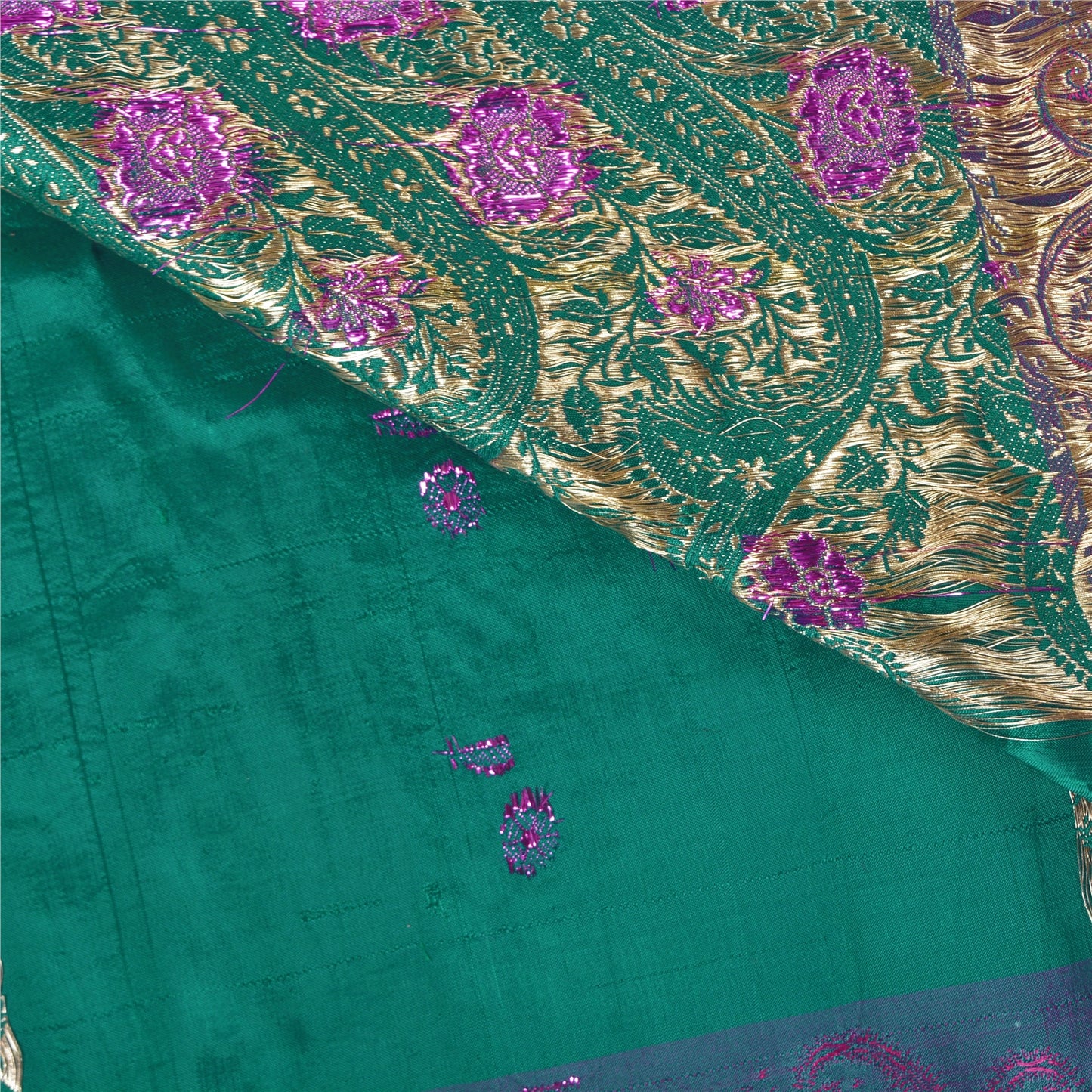 Sanskriti Vintage Green Heavy Sarees Pure Satin Silk Woven Brocade Sari Sustainable Fabric