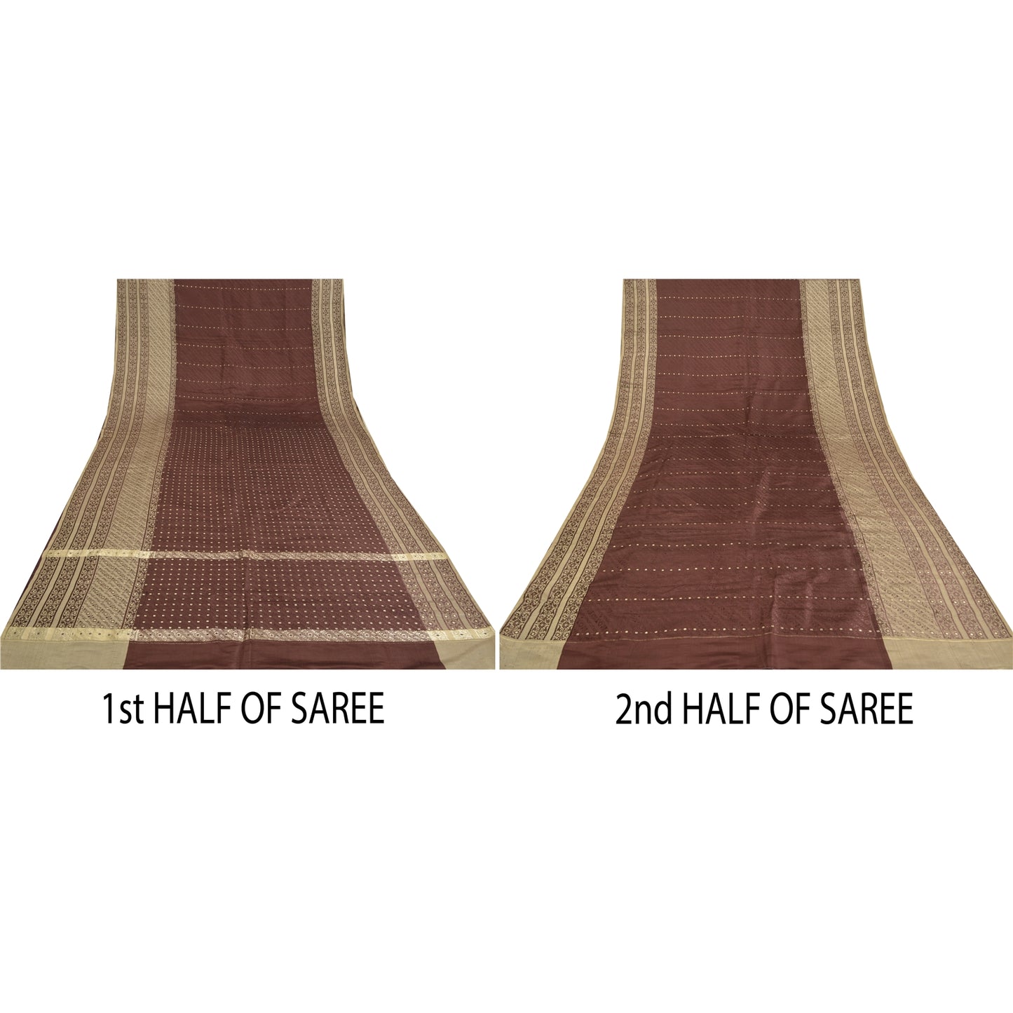 Sanskriti Vintage Heavy Indian Dark Red Sarees Pure Satin Silk Woven Brocade Sari Sustainable Fabric