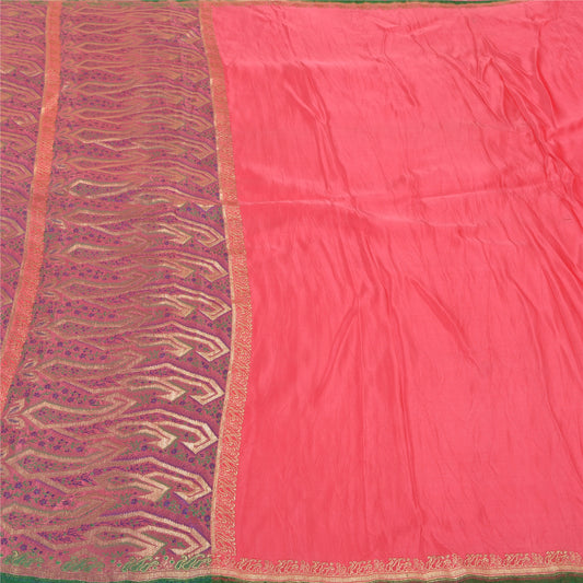 Sanskriti Vintage Heavy Pink Sarees Pure Satin Silk Woven Brocade Sari Sustainable Fabric