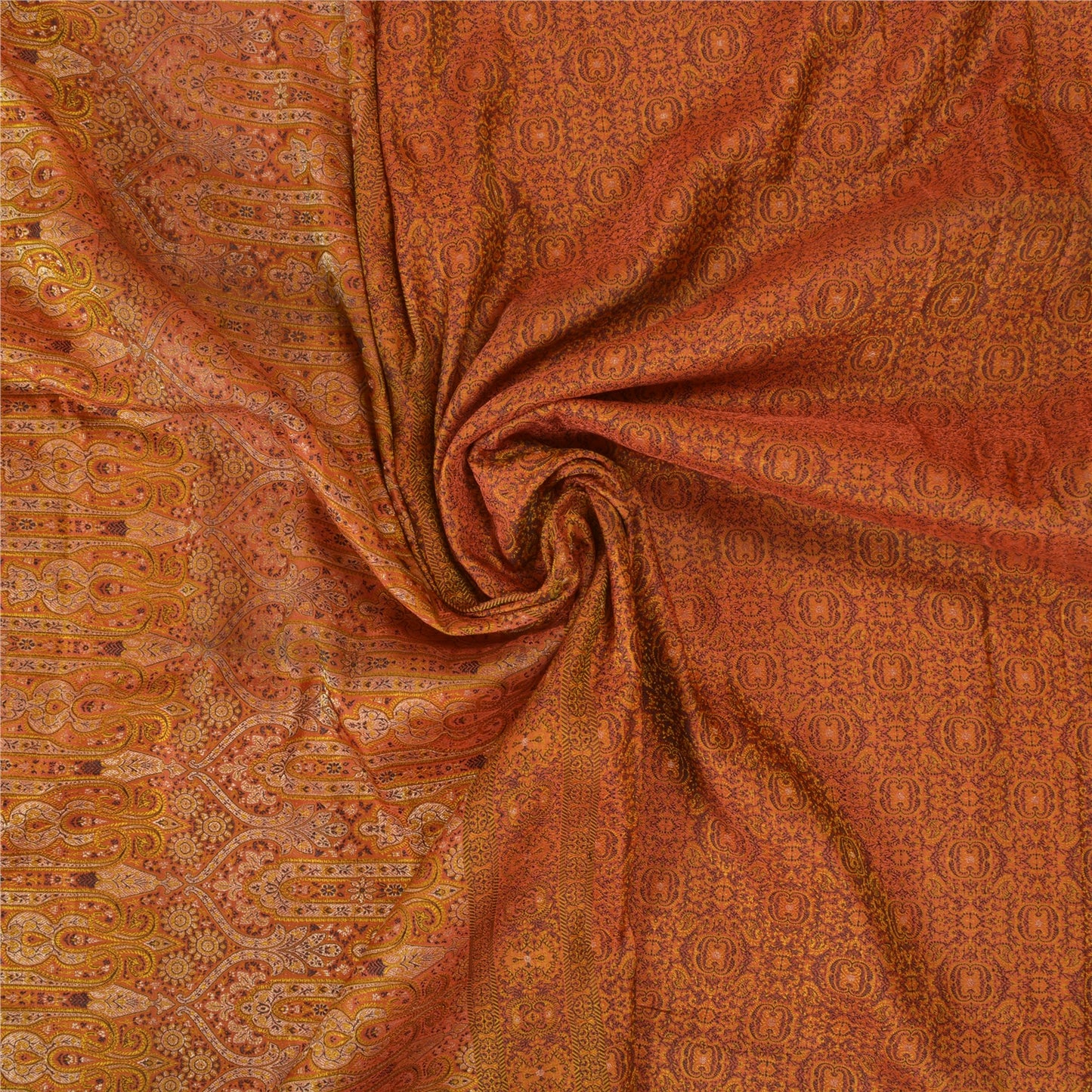 Sanskriti Vintage Rusty Orange Heavy Sarees Pure Satin Silk Woven Sari Sustainable Fabric