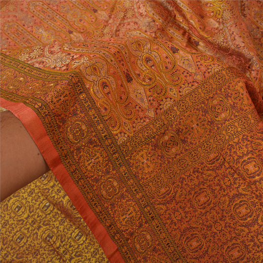 Sanskriti Vintage Rusty Orange Heavy Sarees Pure Satin Silk Woven Sari Sustainable Fabric