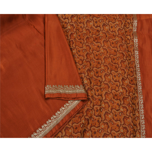 Sanskriti Vintage Heavy Orange Sarees Pure Satin Silk Woven Brocade Sari Sustainable Fabric