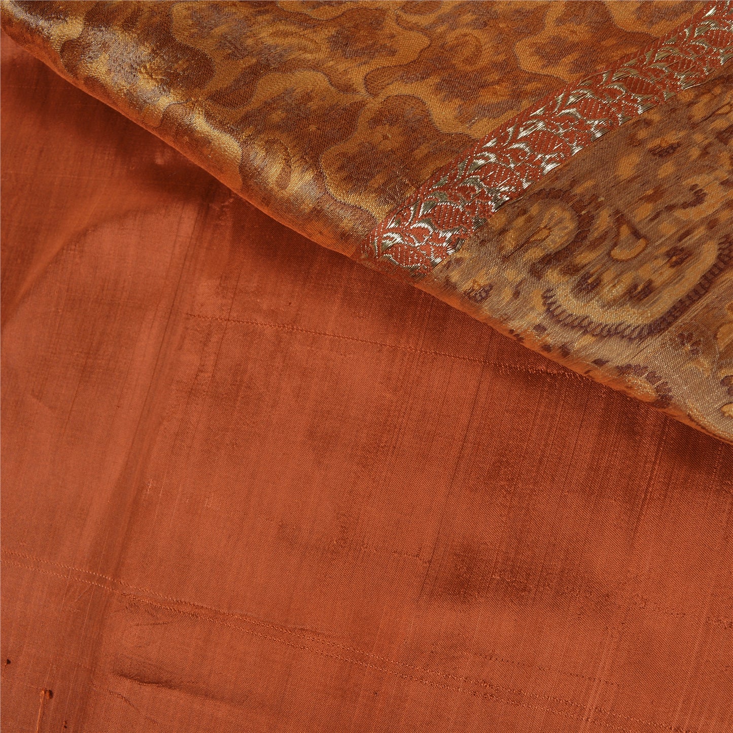 Sanskriti Vintage Heavy Orange Sarees Pure Satin Silk Woven Brocade Sari Sustainable Fabric