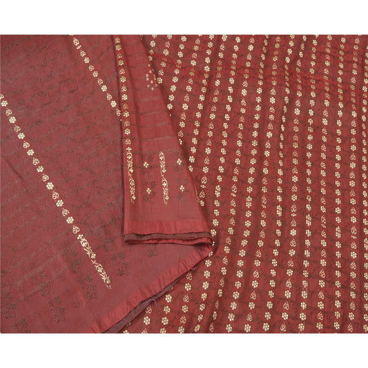 Sanskriti Vintage Heavy Red Sarees Pure Satin Silk Woven Brocade Sari 5yd Sustainable Fabric