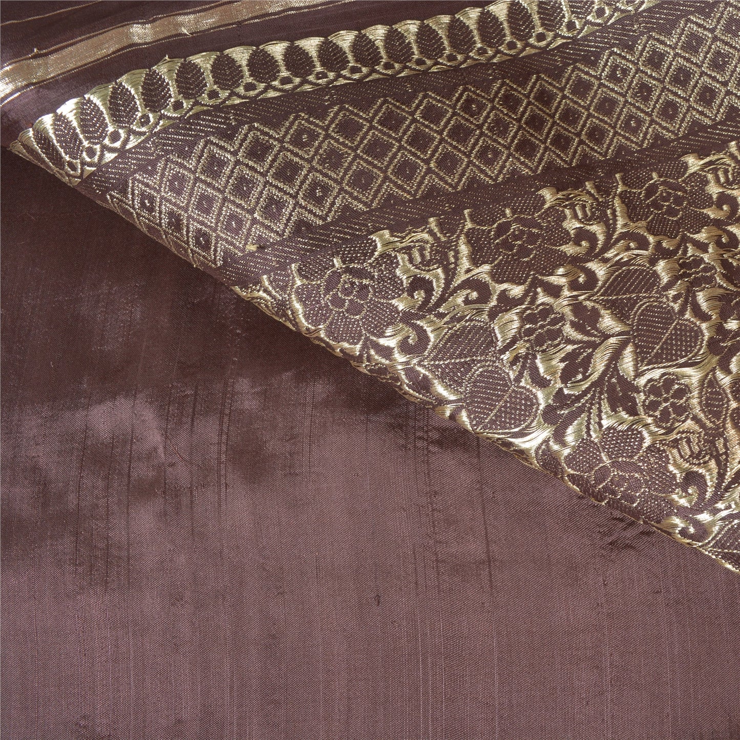 Sanskriti Vintage Heavy Sarees Brown Pure Satin Silk Woven Brocade Sari Sustainable Fabric