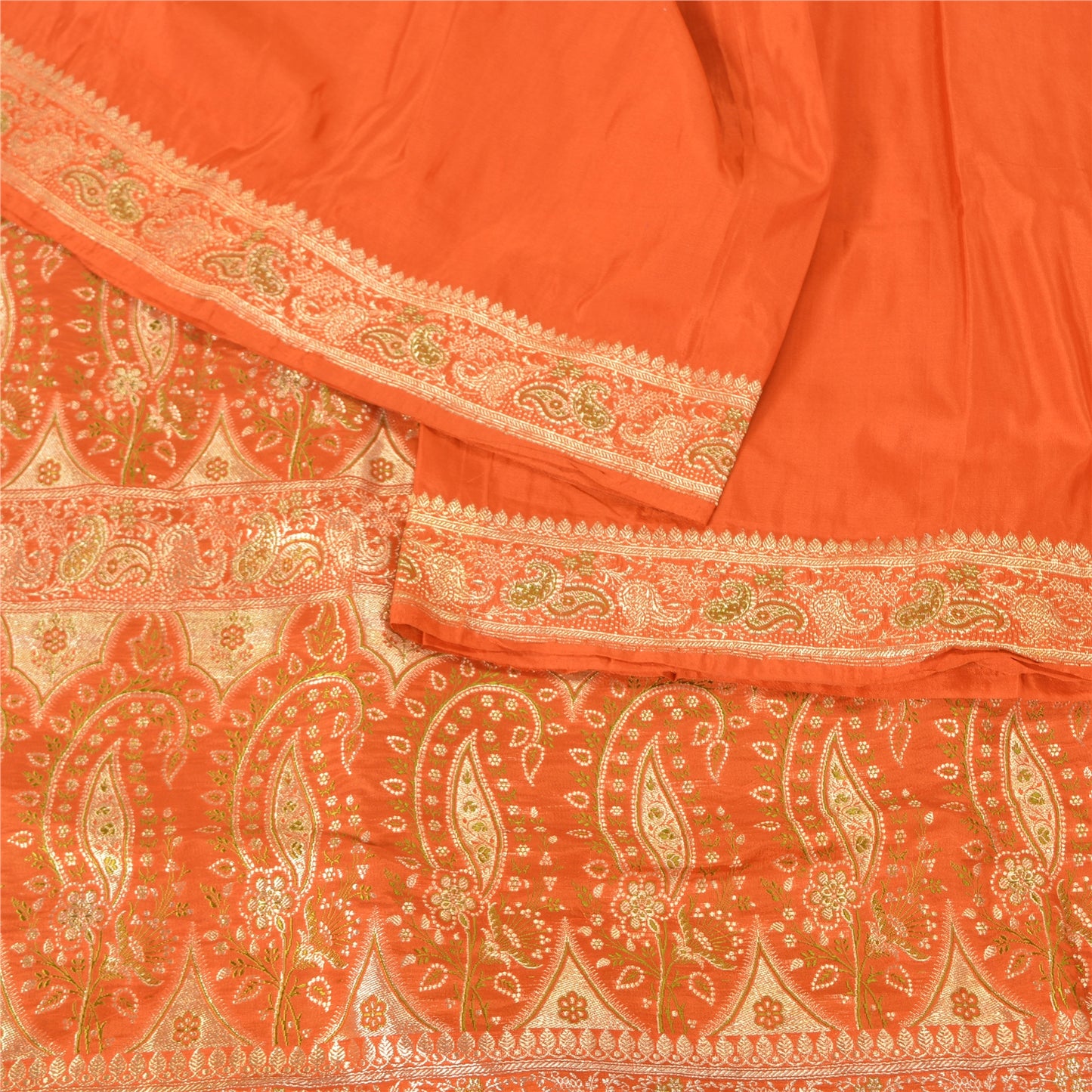 Sanskriti Vintage Orange Heavy Party Sarees Pure Silk Woven Brocade Sari Sustainable Fabric