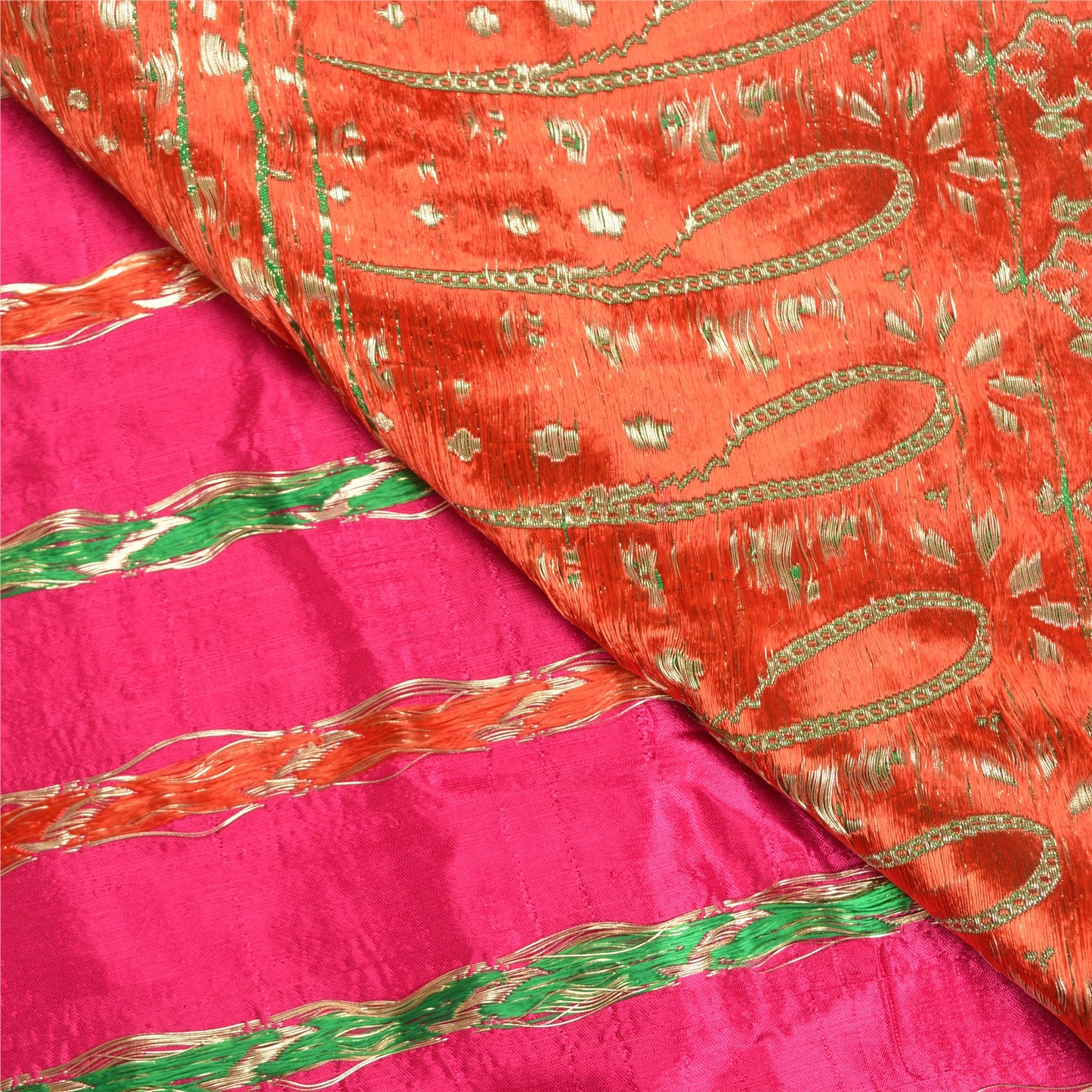 Sanskriti Vintage Pink Heavy Sarees Pure Satin Silk Woven Brocade Sari Sustainable Fabric
