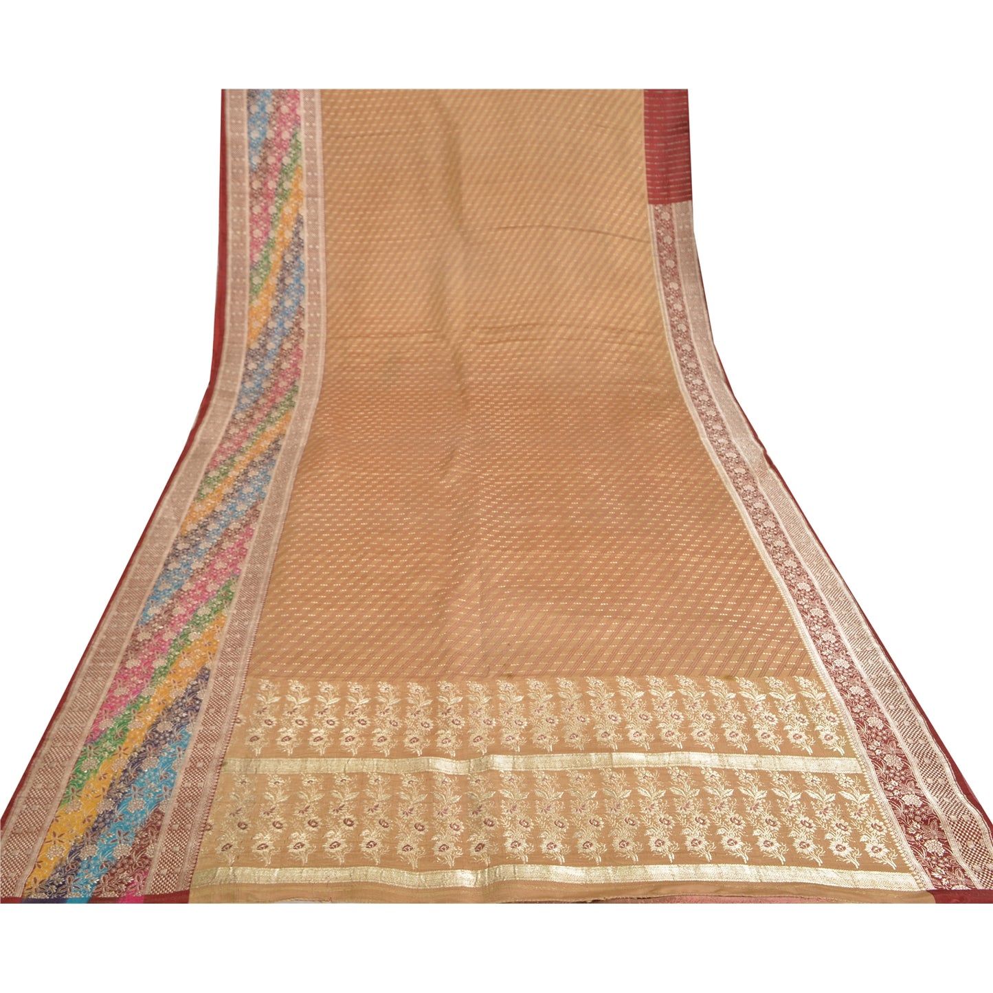 Sanskriti Vintage Heavy Wedding Sarees Pure Satin Silk Brocade Zari Sari Sustainable Fabric