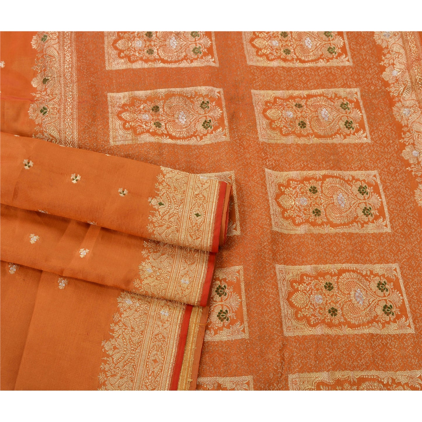 Sanskriti Vintage Heavy Saree Blend Silk Woven Banarasi Brocade 5 Yd Sustainable Fabric Sari
