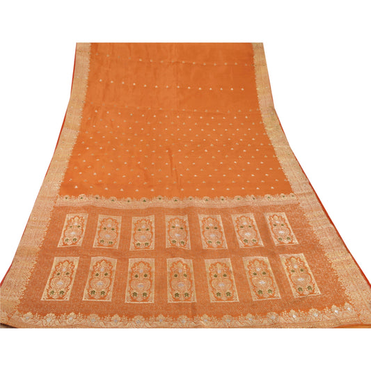 Sanskriti Vintage Heavy Saree Blend Silk Woven Banarasi Brocade 5 Yd Sustainable Fabric Sari