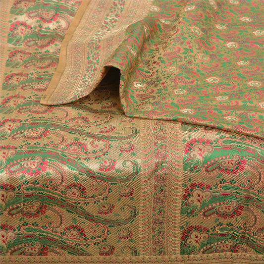 Sanskriti Vintage Golden Sarees Pure Satin Woven Brocade/Banarasi Sari Sustainable Fabric