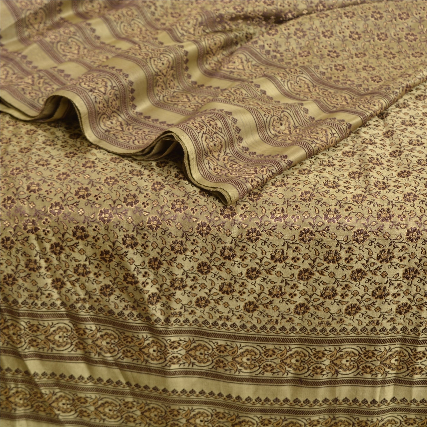 Sanskriti Vintage Olive Green Heavy Sarees Pure Satin Silk Woven Sari Sustainable Fabric