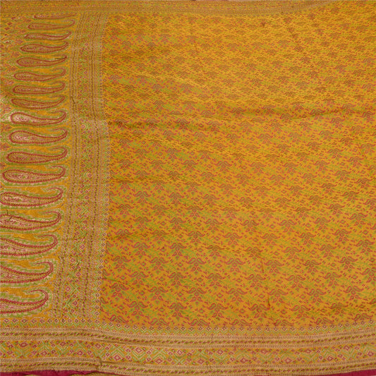 Sanskriti Vintage Saffron Sarees Pure Satin Woven Brocade/Banarasi Sari Sustainable Fabric