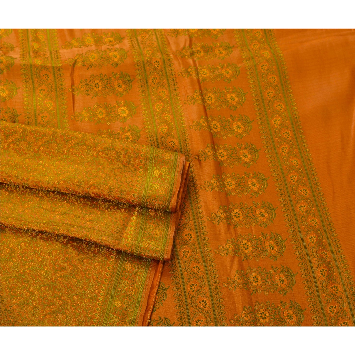 Sanskriti Vintage Saffron Heavy Saree Pure Satin Silk Sustainable Fabric Banarasi Woven Ethnic Sari