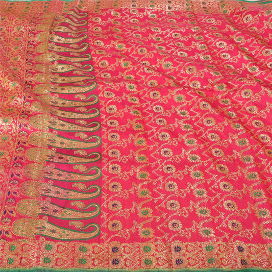 Sanskriti Vintage Hot Pink Sarees 100% Pure Silk Banarasi Brocade Hand Woven Premium Sari 5 YD Sustainable Fabric