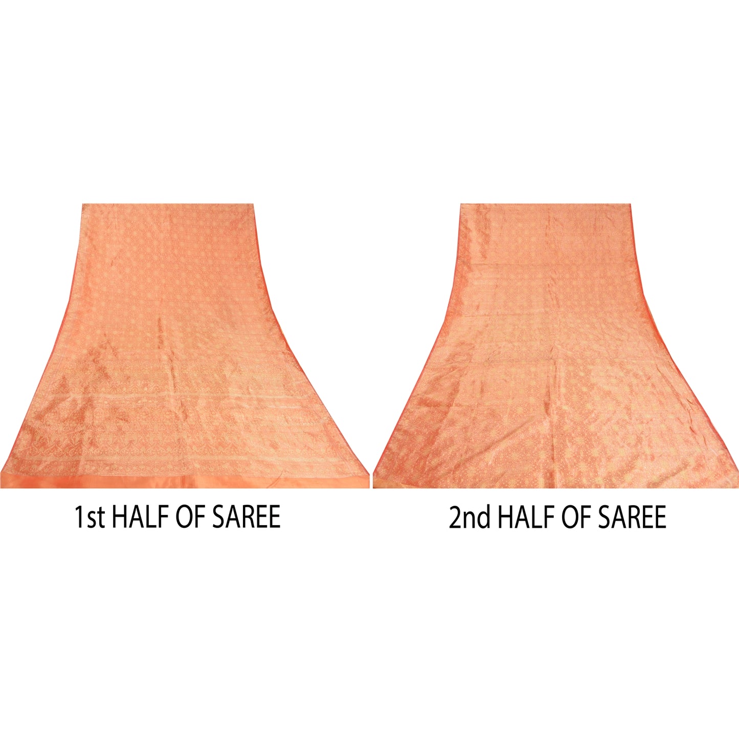 Sanskriti Vintage Peach Sarees Pure Satin Woven Brocade/Banarasi Sari Sustainable Fabric