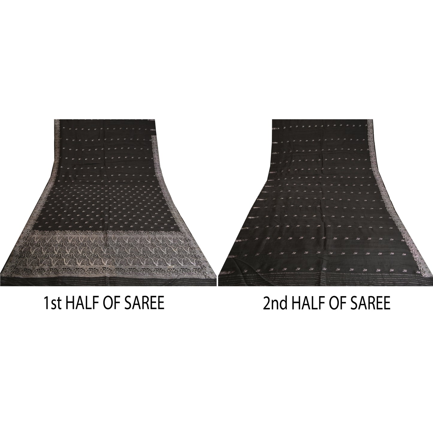 Sanskriti Vintage Black Sarees Pure Silk Woven Brocade/Banarasi Sari Sustainable Fabric