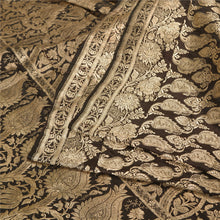 Load image into Gallery viewer, Sanskriti Vintage Dark Brown Sarees Pure Satin Brocade/Banarasi Zari Sari Fabric
