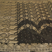 Load image into Gallery viewer, Sanskriti Vintage Dark Brown Sarees Pure Satin Brocade/Banarasi Zari Sari Fabric
