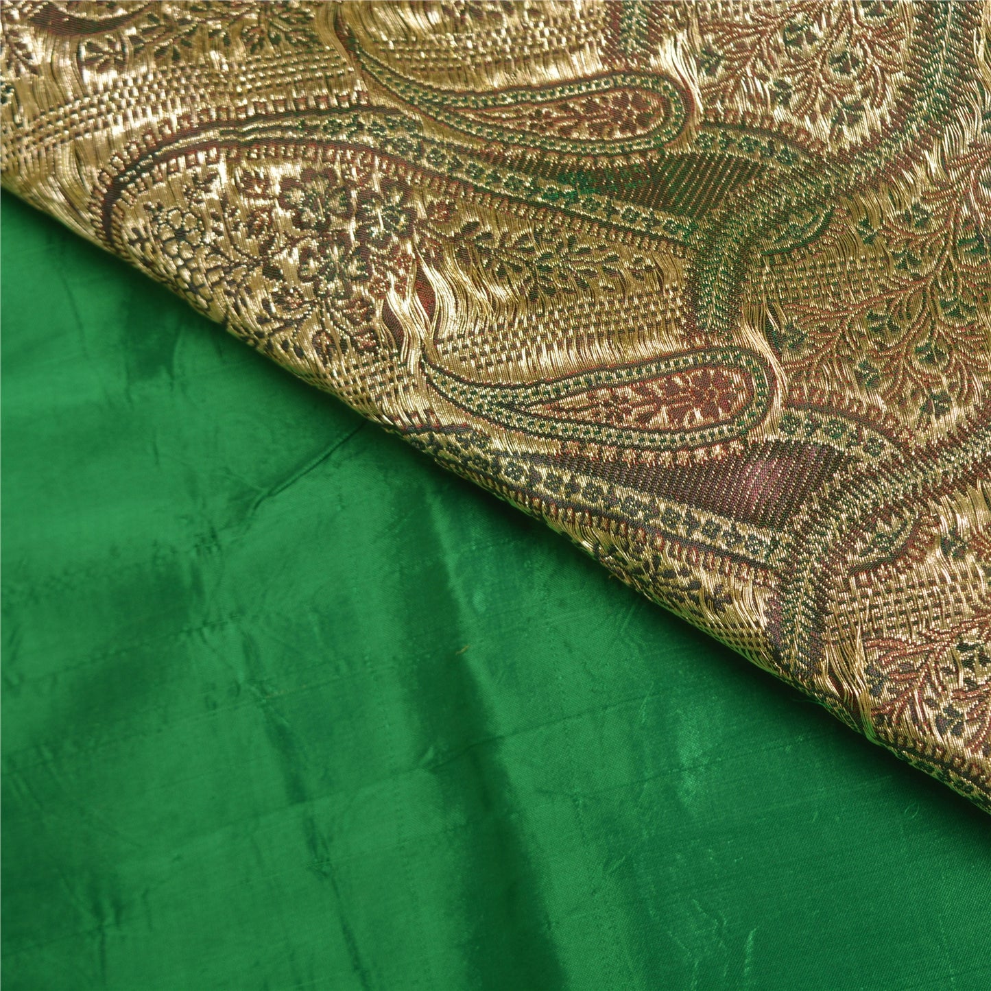 Sanskriti Vintage Green Sarees Pure Satin Woven Brocade/Banarasi Sari Sustainable Fabric