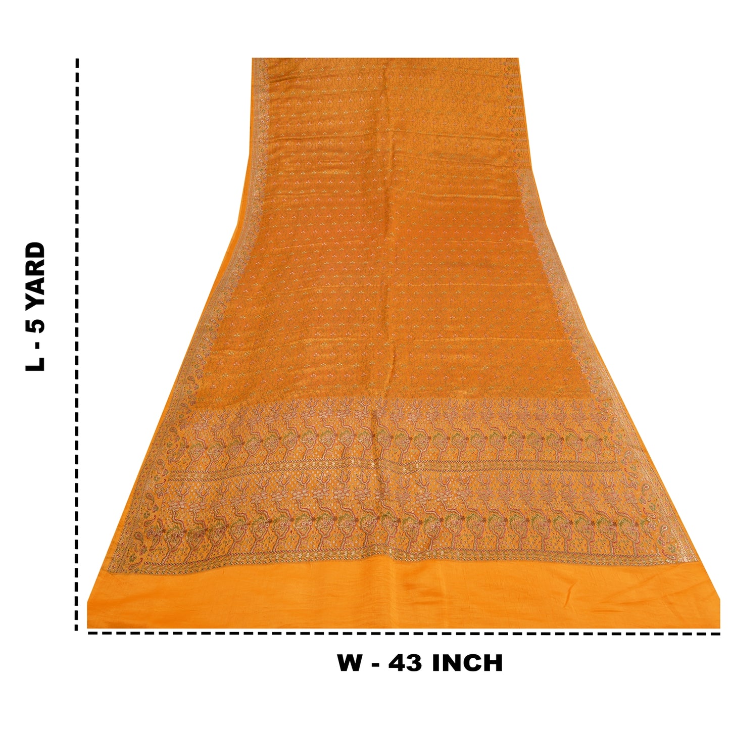 Sanskriti Vintage Yellow Sarees Pure Satin Woven Brocade/Banarasi Sari Sustainable Fabric