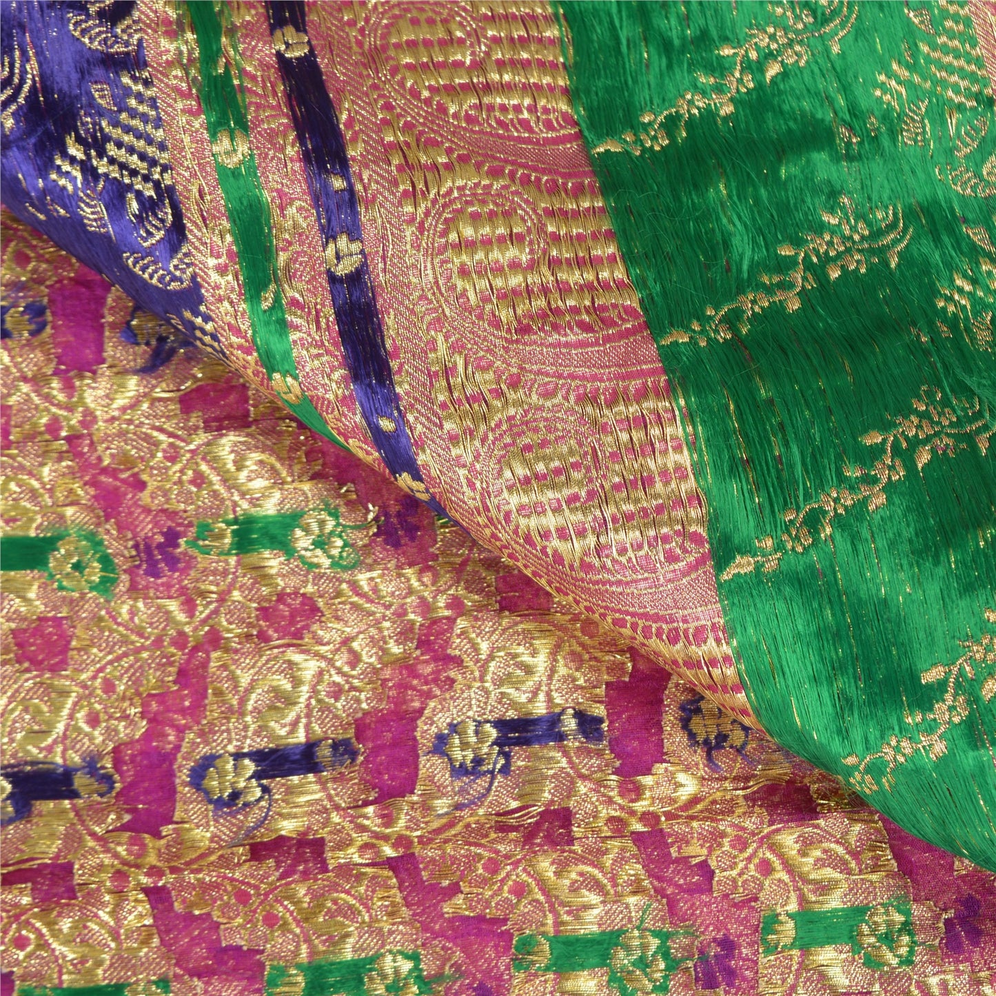 Sanskriti Vintage Pink Sarees Pure Silk Woven Brocade/Banarasi Zari Sari Sustainable Fabric