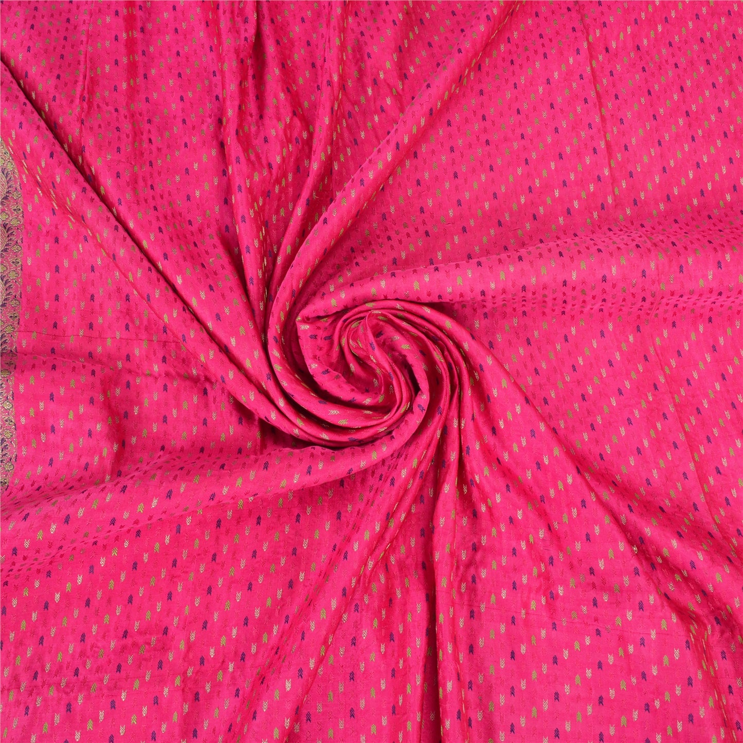 Sanskriti Vintage Hot Pink Sarees Pure Satin Silk Brocade/Banarasi Sari Sustainable Fabric