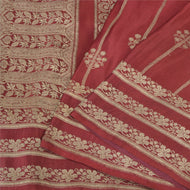 Sanskriti Vintage Dark Red Sarees Pure Satin Silk Brocade/Banarasi Sari Fabric