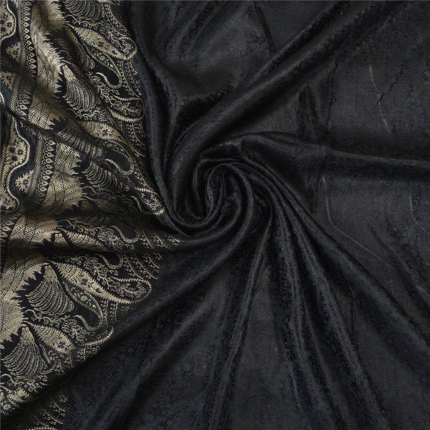 Sanskriti Vintage Black Sarees Pure Satin Zari Woven Brocade/Banarasi Sari Sustainable Fabric