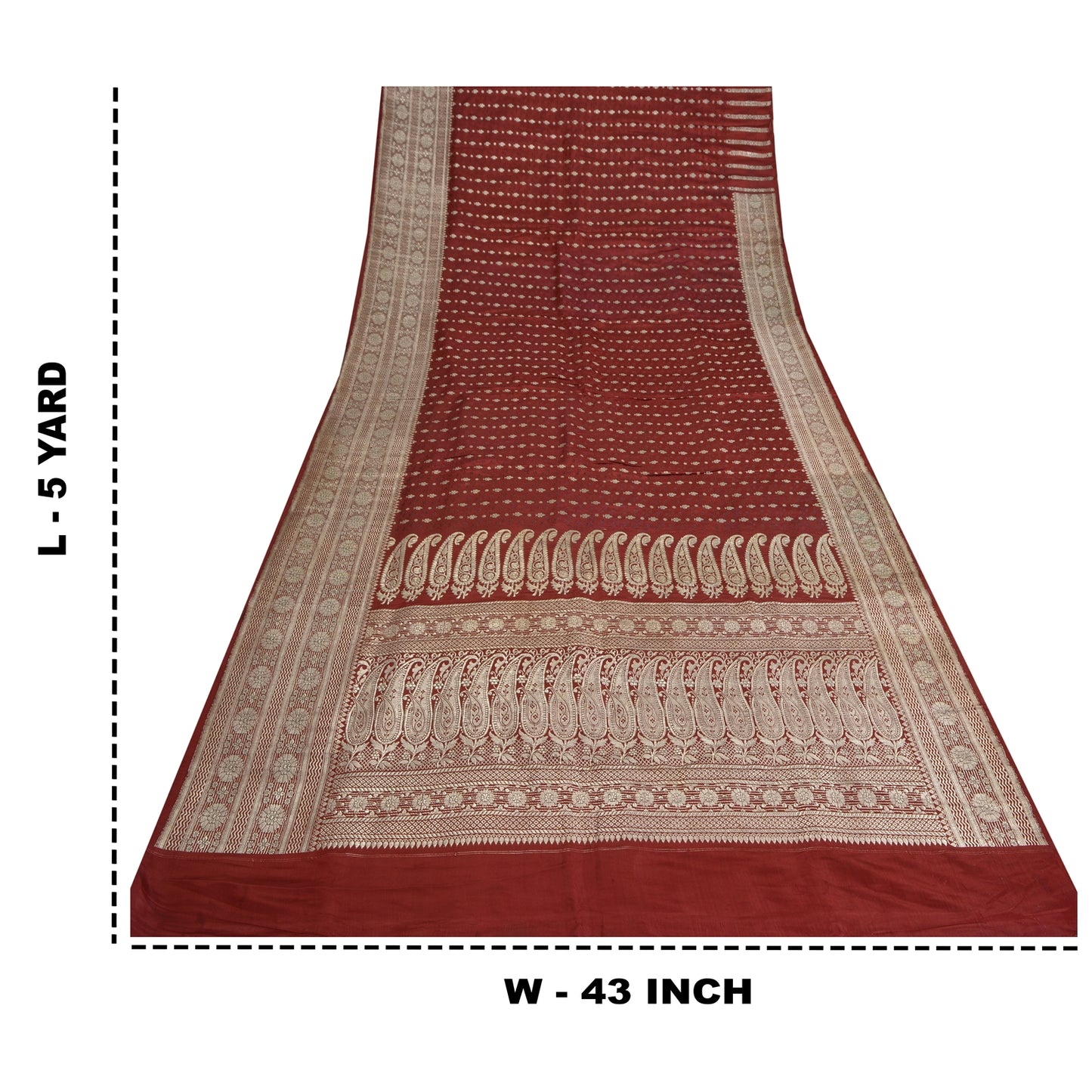 Sanskriti Vintage Dark Red Sarees Pure Satin Woven Brocade/Banarasi Sari Sustainable Fabric