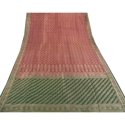 Sanskriti Vintage Green Heavy Saree Pure Satin Silk Banarasi Brocade Sustainable Fabric Sari
