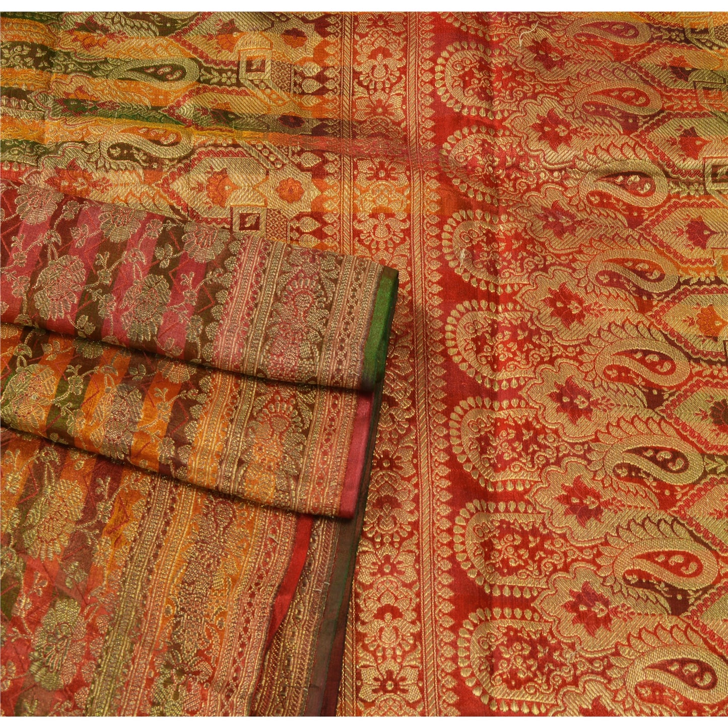 Sanskriti Vintage Heavy Saree Art Silk Banarasi Brocade Woven Sustainable Fabric Ethnic Sari