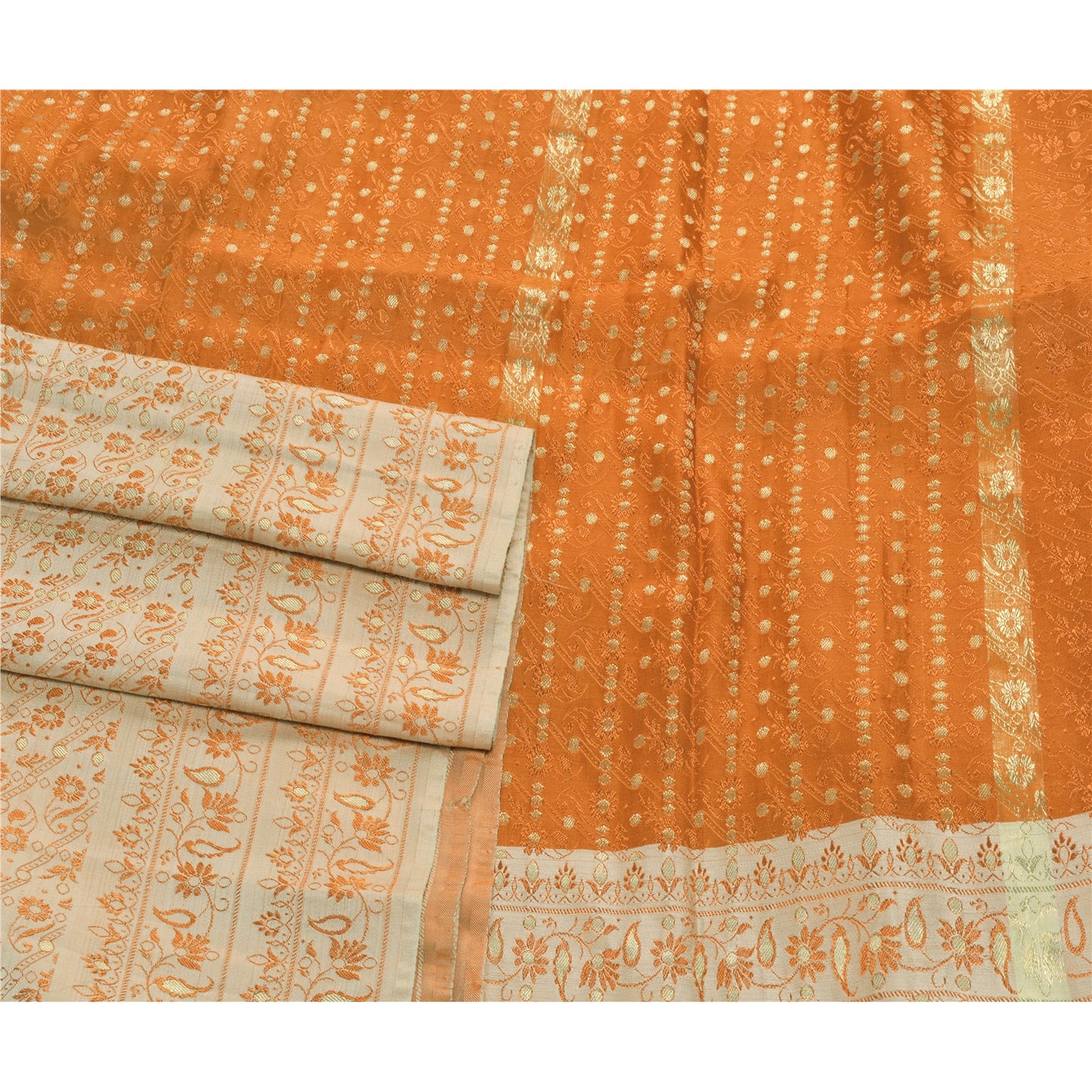 Sanskriti Vintage Saffron Heavy Saree Pure Satin Silk Brocade/Banarasi Woven Sustainable Fabric Ethnic Sari