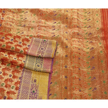Load image into Gallery viewer, Sanskriti Vintage Orange Heavy Saree Pure Organza Silk Kanjivaram Sari Fabric
