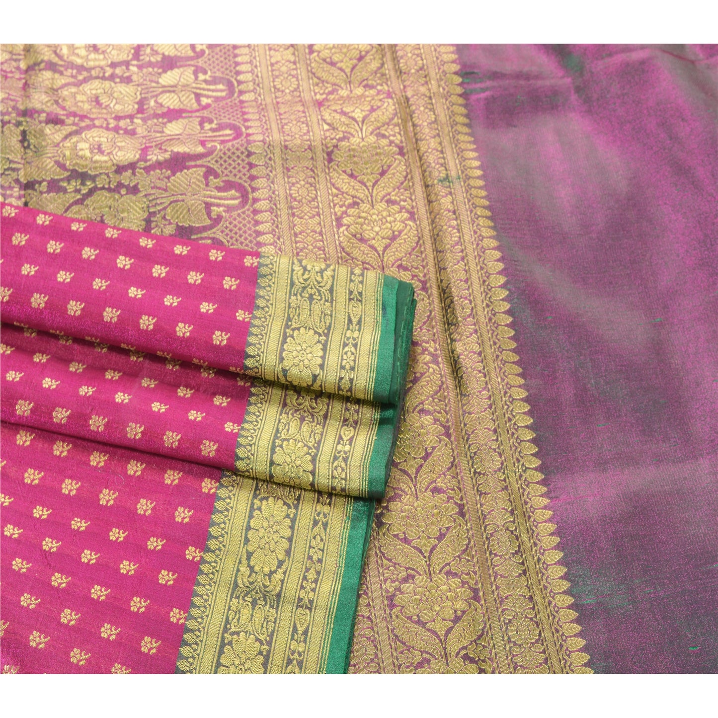 Sanskriti Vintage Green Heavy Saree Art Silk Banarasi Brocade Sustainable Fabric Zari Sari