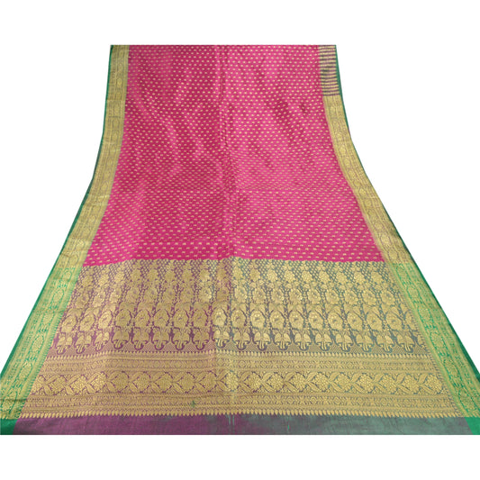 Sanskriti Vintage Green Heavy Saree Art Silk Banarasi Brocade Sustainable Fabric Zari Sari