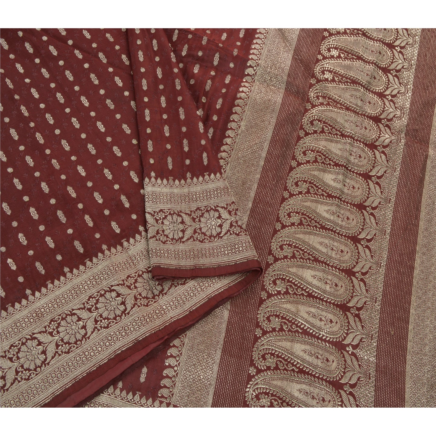 Sanskriti Vintage Heavy Saree 100% Pure Satin Silk Banarasi Brocade Sustainable Fabric Sari